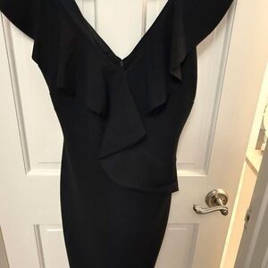 Alexia Admor Black Ruffle V-Neck Cocktail Dress